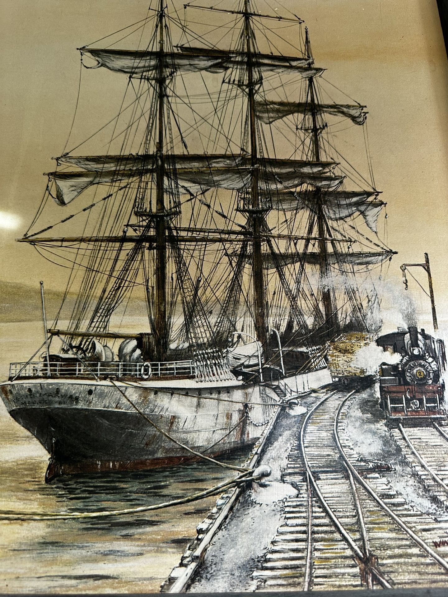 Vintage Dockside Boat Farnsworth Naval Framed Art Decor