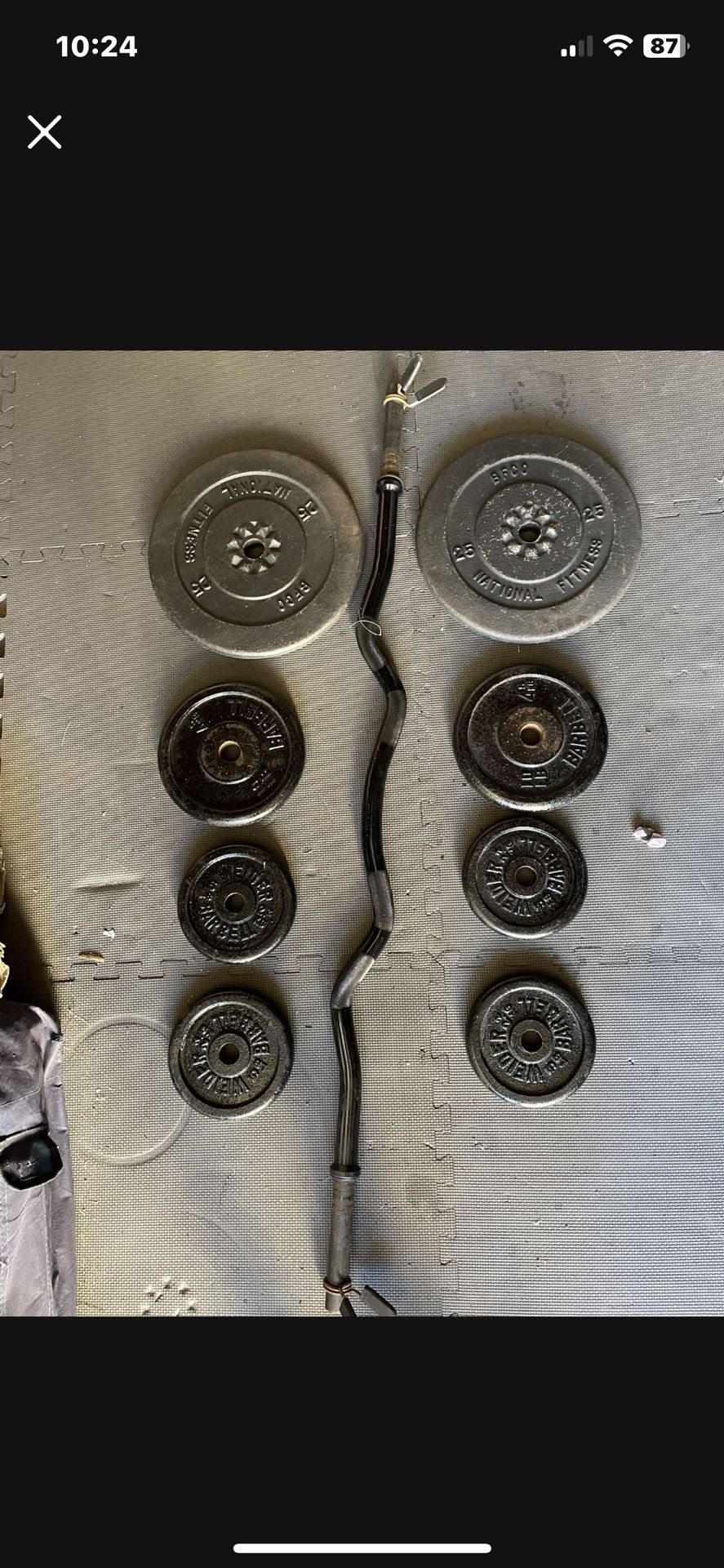 Weight Plates / Curl Bar. 60 Dollars