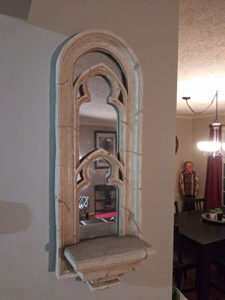 48" Shelf candle holder mirror plant