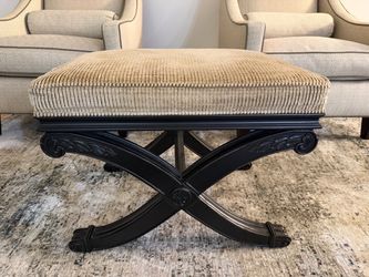 Ethan Allen Upholstered Ottoman with X-Base Wood Frame