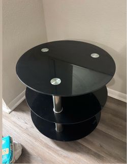 3-Tier Round Black Glass Side Table