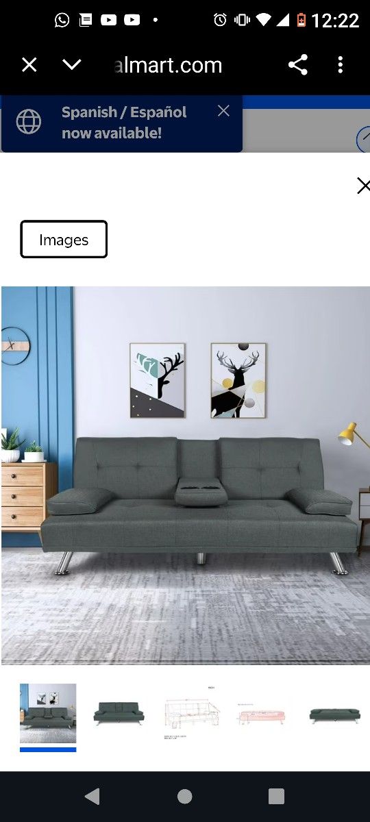 TALEMOHO Futon Sofa Bed Twin Size Sleeper Sofa with 2 Cup Holders - Dark gray