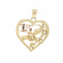 Woman’s Ladies 10k Two Toned White Yellow Gold 15 Años Quinceañera Heart Pendant for Necklace GP3137031