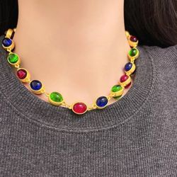 18k Gold color multicolored stones women's necklace Gift