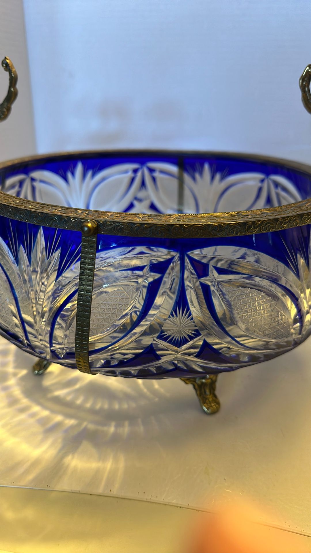 Bohemian cobalt blue cut-to-clear crystal bowl.