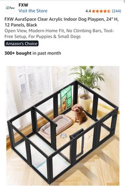 BlackFXW AuraSpace Acrylic Indoor Dog Playpen for Puppies and Small Dogs, 24 Inch, 12 Panels, Black