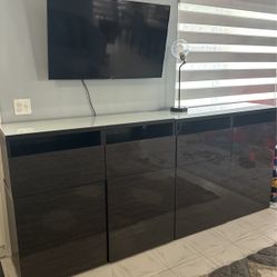 Black & Brown With White Top Entertainment Center For Living Room Tv Holder 