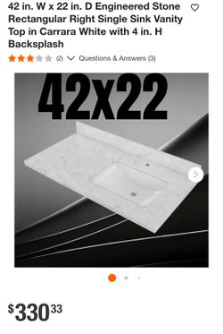 42x22 Carrara White Engineered Stone Vanity Top