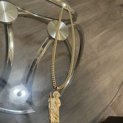 Gold Cuban Link Chain with San Judas Pendant