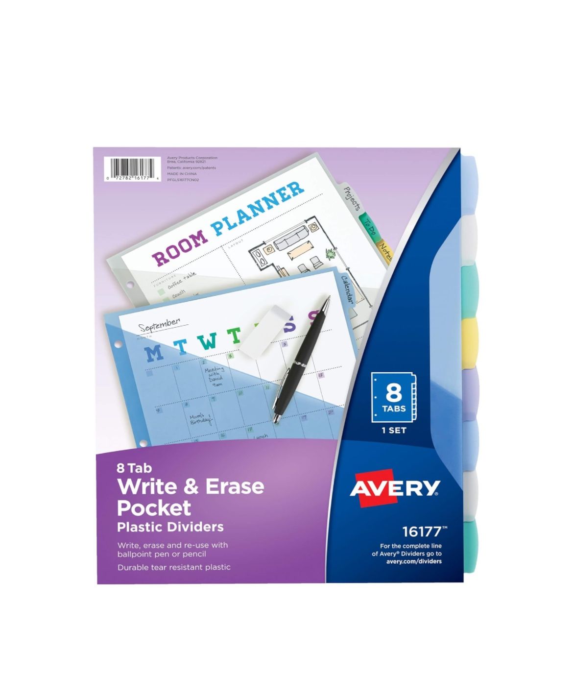 Avery Write & Erase Pocket Plastic Dividers, 8-Tabs NEW!! SEALED