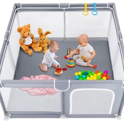 Open Box TODALE Baby Playpen 50”×50” Gray Playpen for Babies and Toddlers, Safe & Sturdy, Small Baby Play Yard with Anti-Slip Base & Breathable Mesh