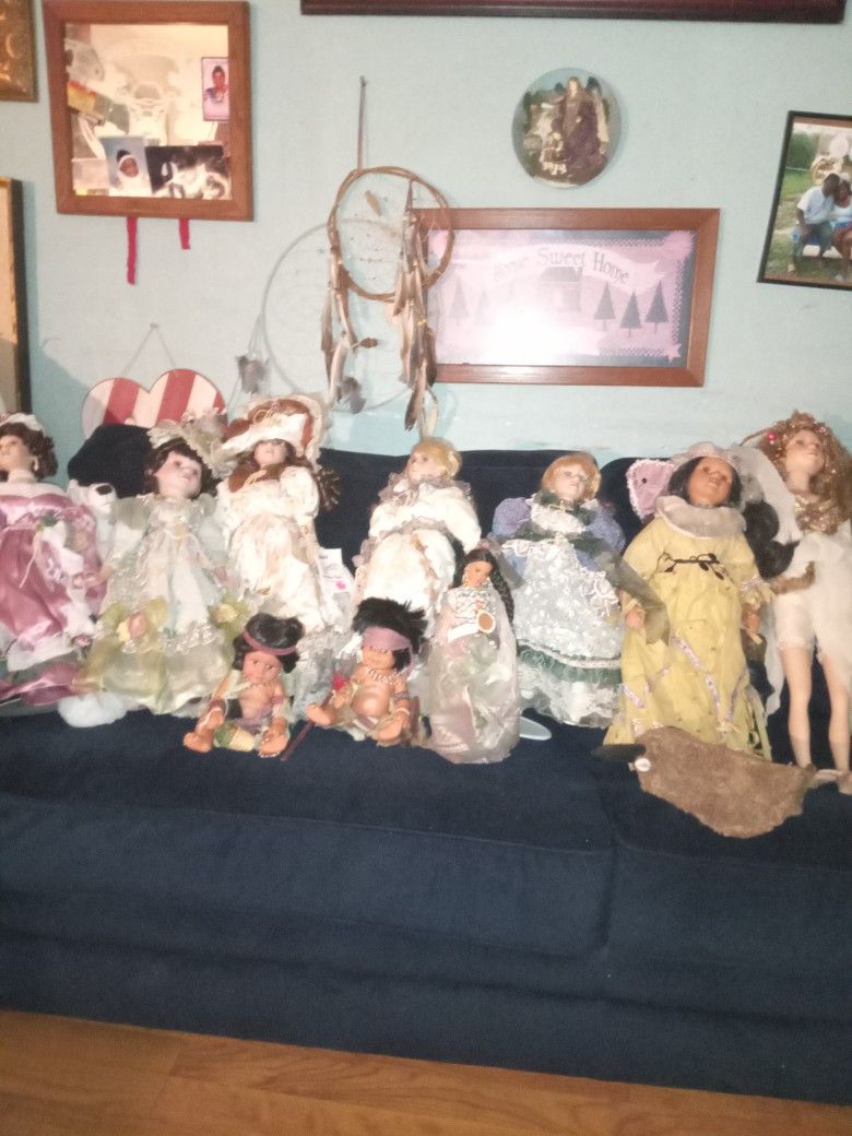 Antique Porcelain Dolls And Indian Dolls