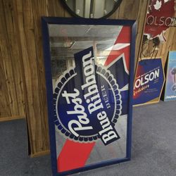 HUGE Pabst Blue Ribbon Beer Sign Mirror For Bar Vintage Rare