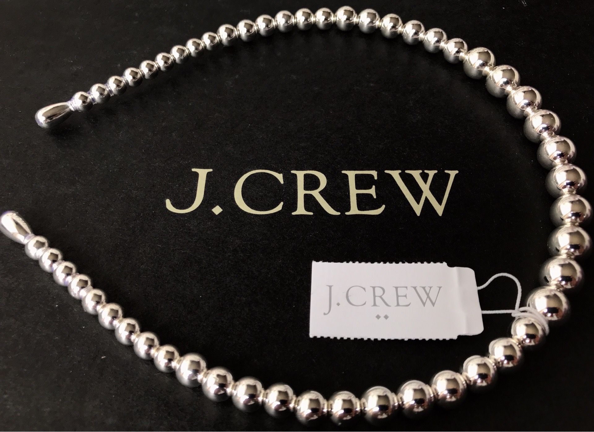 (NEW) WOMEN’S J.CREW FACTORY BRIGHT SILVER METALLIC BEADED HEADBAND - SIZE: OS (ONE SIZE)