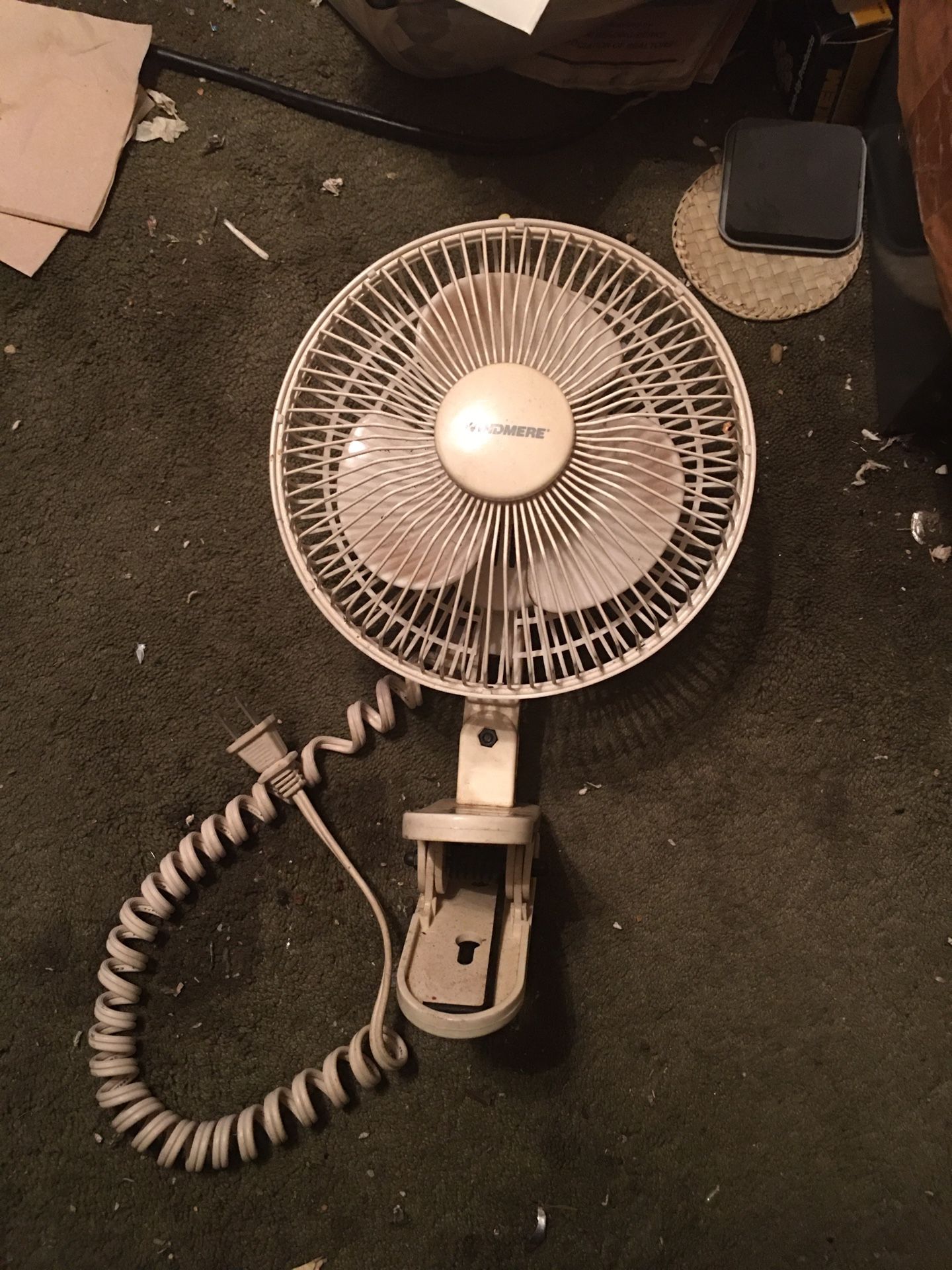 A WINDMERE 6” INCH CLAMP ON ELECTRIC FAN 2-SPEED USED IN GOOD CONDITION $20.00