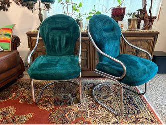 Vintage Tubular Chrome Cantilever Velvet Pair of Chairs