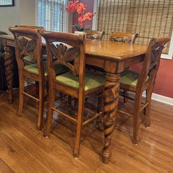 Detailed Carved Solid Wood Dining Kitchen Dinette Table (Counter Height)/6 Chairs Beautiful Intricate Carved Legs And Back Support, rectangle table ha