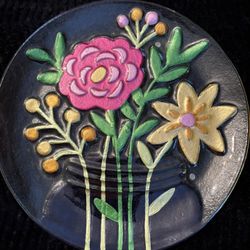 Beautiful Floral Fused Art Glass Round Platter 