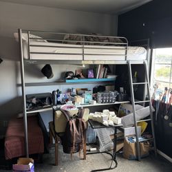 Twin Bed Metal Bed Frame + Desk 