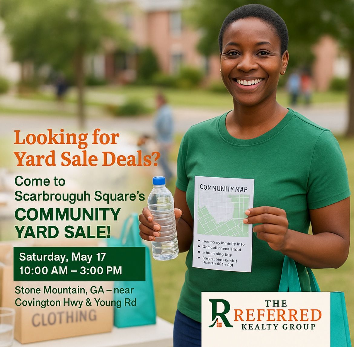 Scarbrough Square Community Yard Sale – Sat, May 17 – Free Water + Raffle!