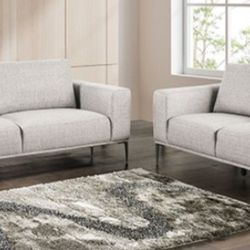 Brand New Grey Chenille Modern Style Sofa & Loveseat 