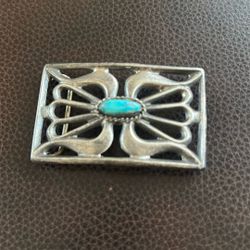 Silver Belt Buckle w/Turquoise Stone