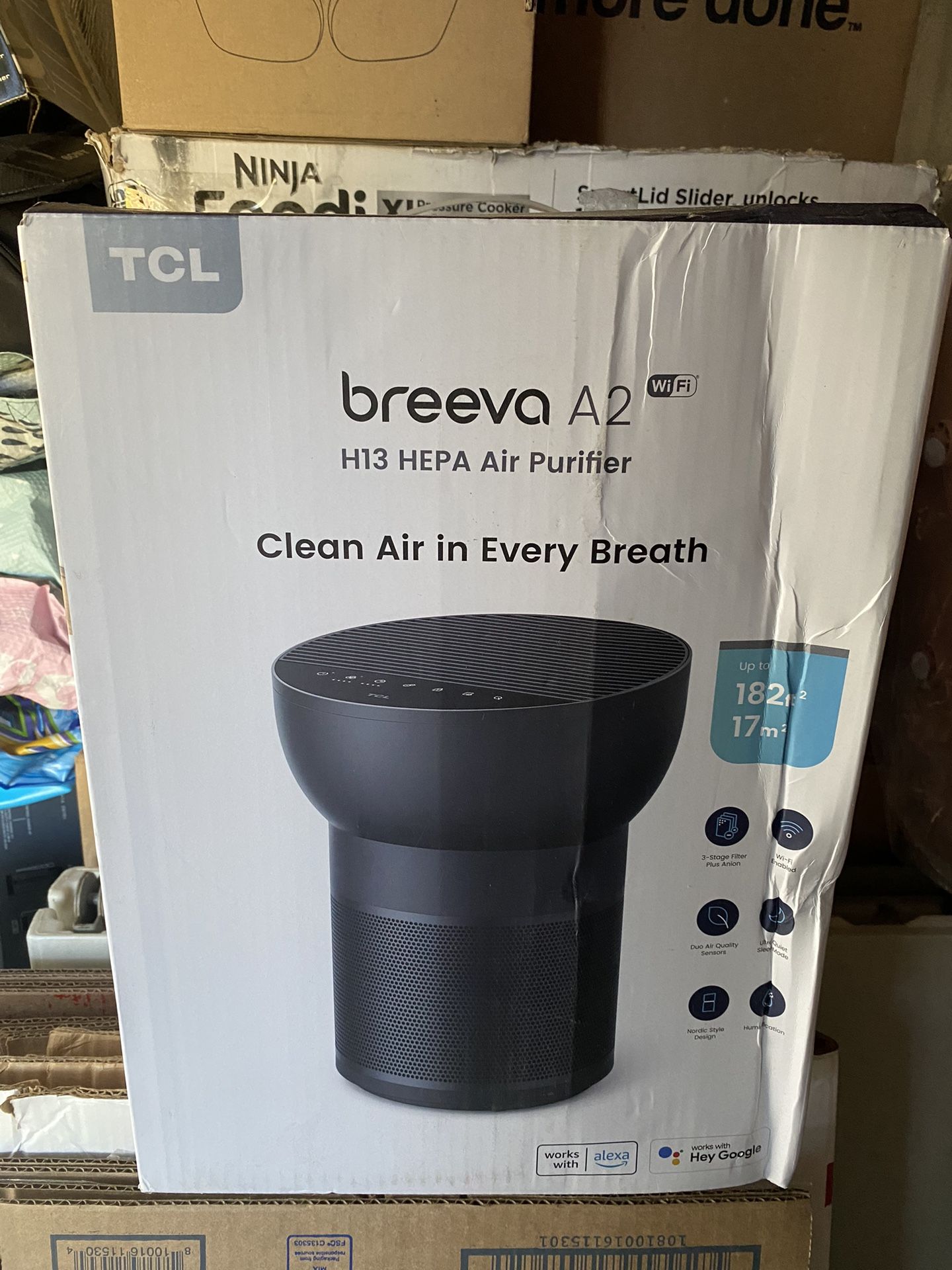 TCL Breeva A2 Home HEPA H13 Filter Clean Air Purifier 360, Black (Open Box)
