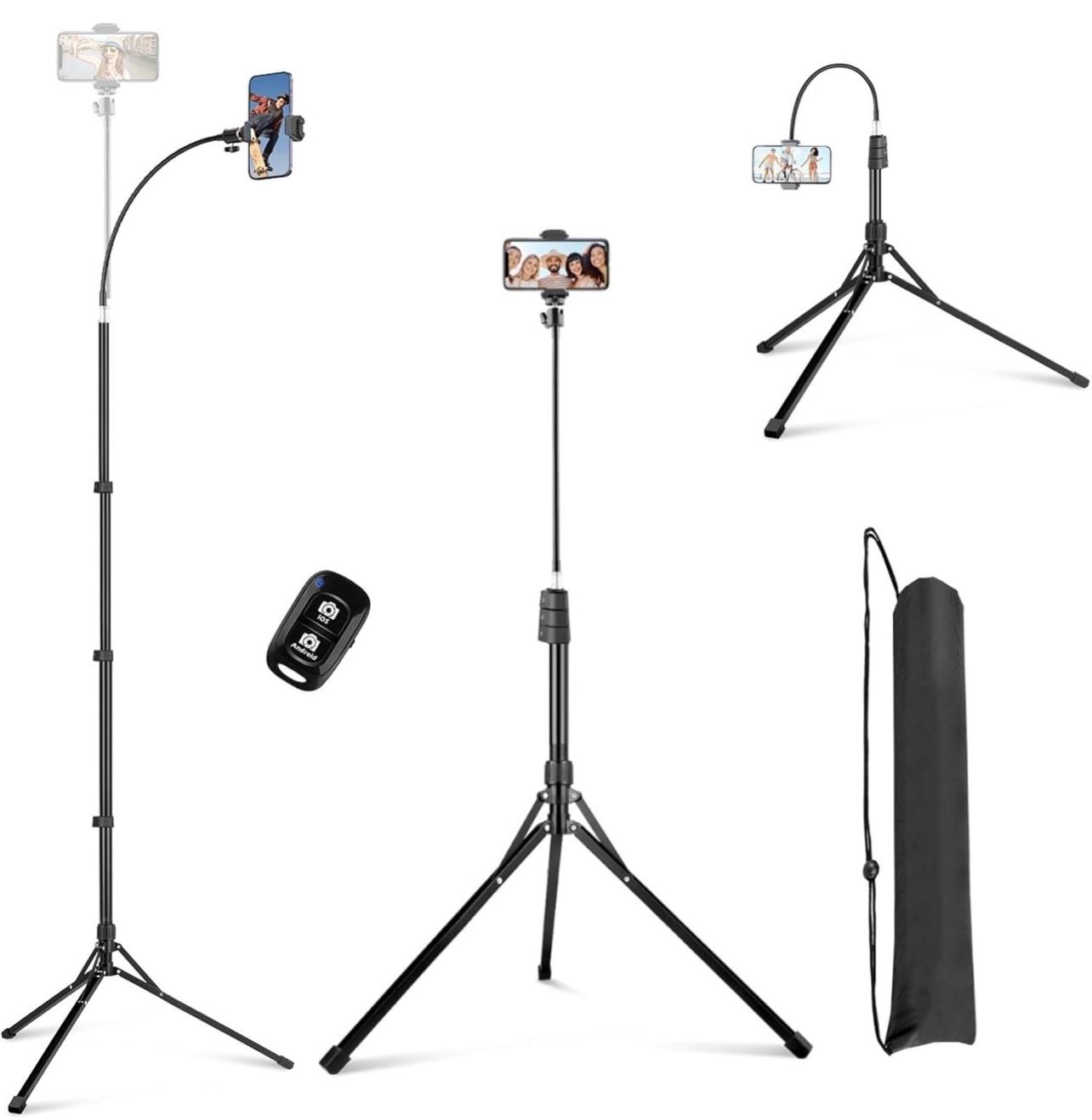 82" Tripod for iPhone with Flexible Gooseneck, Wireless Remote and Phone Holder, Extendable Cell Phone&Camera Tripod Stand for Selfies/Video Recording