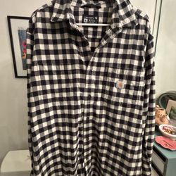Carhartt Black And White Plaid Long Sleeve Button Up Shirt 