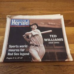 TED WILLIAMS 1(contact info removed) BOSTON HERALD NEWSPAPER 6/6/02 RED SOX MOURN.