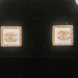 Square Fashion C White And Gold Earrings...925 Post