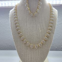 Beautiful Heart Shape Gold Zircon Necklace And Bracelet 