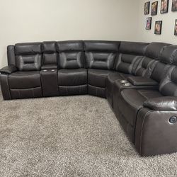 Brown Leather Sectional Sofa With Power Reclining Seats