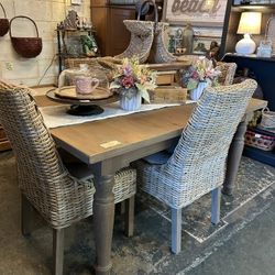 Heavy Vintage Solid Wood Table, 4 Chairs and 1 Leaf 60x40x30w/o Leaf. W/ Leaf 78”