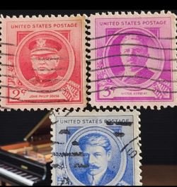 (Lot Of 3) 1940 Scott #880-882 Famous American Composers 2-5-Cent Post Marked Canceled. Scott #880 The stamp depicted is a 2-cent John Philip Sousa st