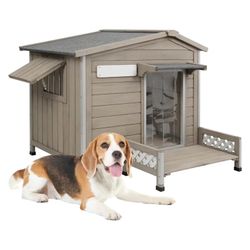 Wooden Dog House Outdoor, Weatherproof Durable Dog Kennel Outside with Porch
