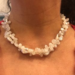 Beaded pearls , moonstone & crystal quartz necklace