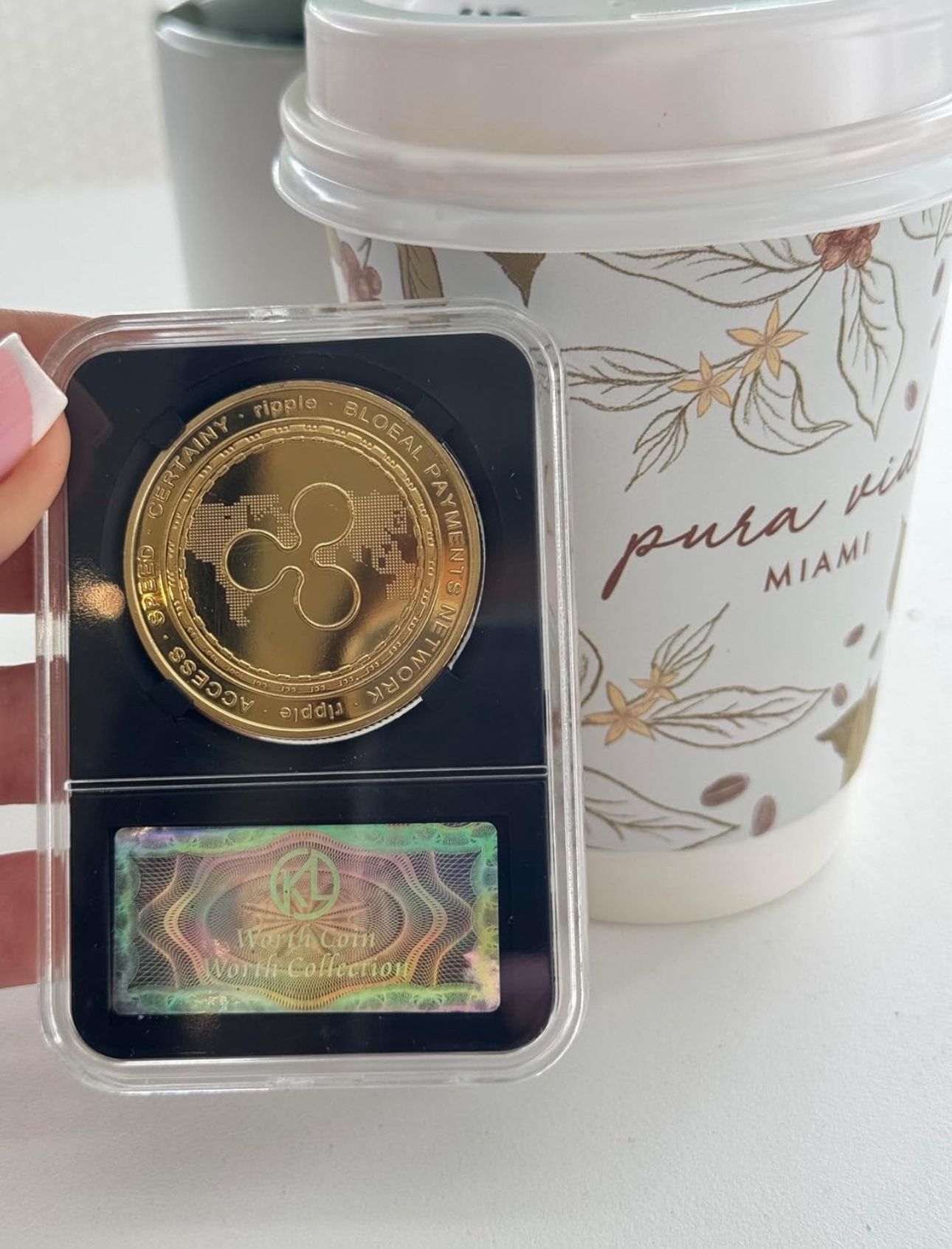 XRP Coin XRP Ripple Metal Coin Golden Color In Plastic Protective Case, Crypto Coin, Crypto Souvenir