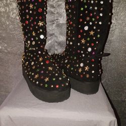 Azalea Wang Embellished Rhinestone Bootie In Black Boots Size 9