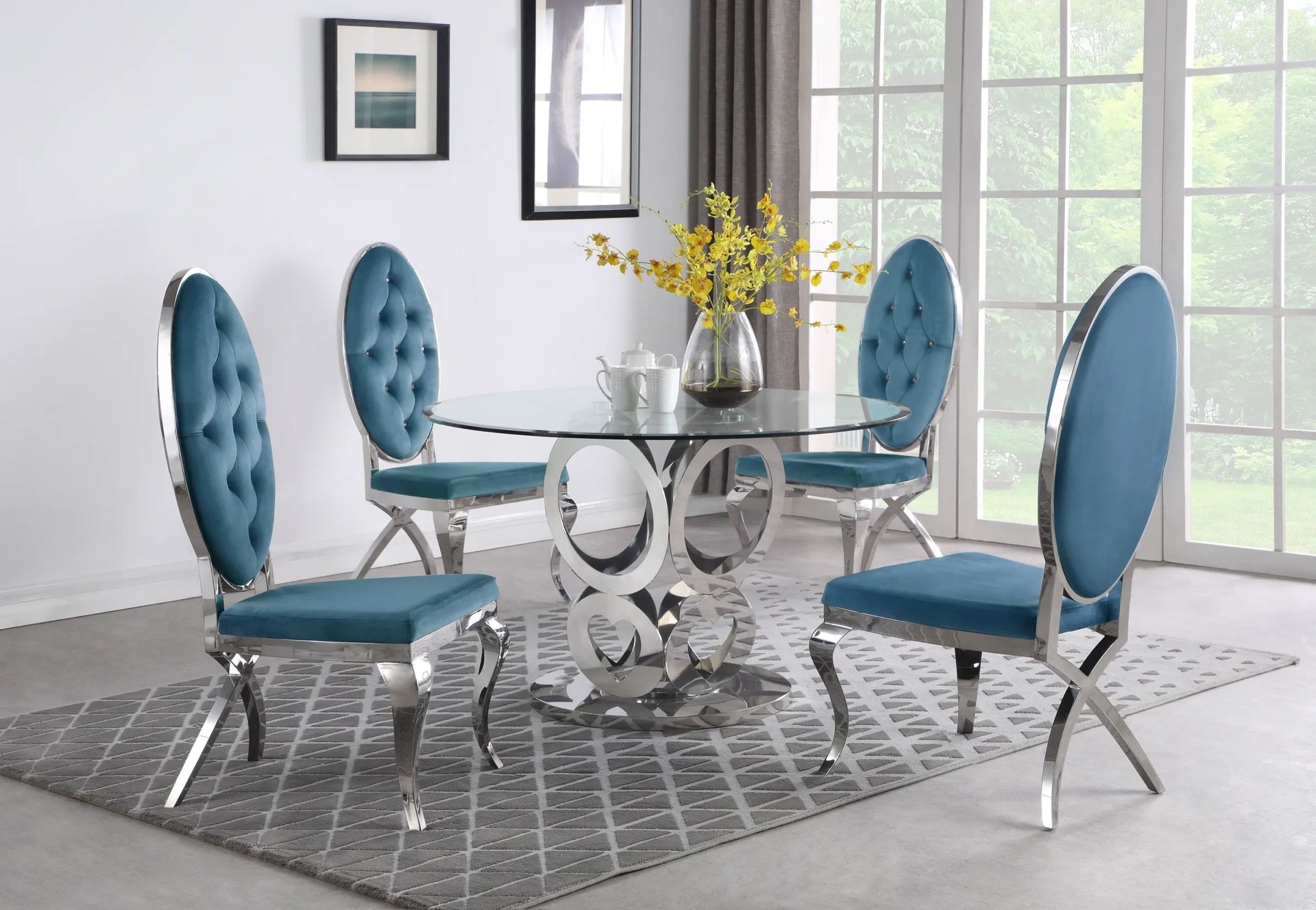 5 PCS Victorine II Collection Dining set-available in 3 colors-available also with gold frame $1,879.00 Hot Buy! Free Delivery 🚚