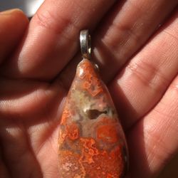 Orange Lace Agate Geode Crystal Pendant Teardrop Cabochon 