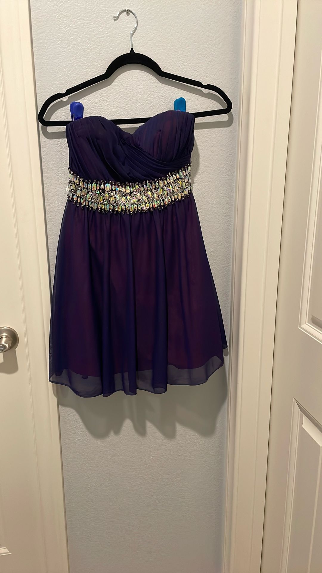 Purple Strapless Dress With Beaded Waist