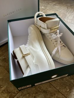 Buscemi 100MM White Leather High Top Sneakers