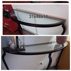 Black Metal Demilune Console Table with Glass Top