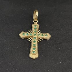 18k Gold Cross Colombian Emerald