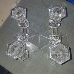 Set Of Two Val St Lambert Crystal Gardenia double candle stick holders Belgium A127Z585