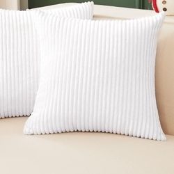 Throw Pillow Covers, Set of 2 Soft Decorative Cushion Covers, Machine Washable Texture for Sofa, Couch, Bedroom & Living Room, 18 x 18 inch, White