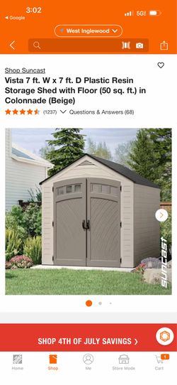 Suncast Vista 7 ft. W x 7 ft. D Plastic Resin Storage Shed with Floor (50 sq. ft.) in Colonnade (Beige)