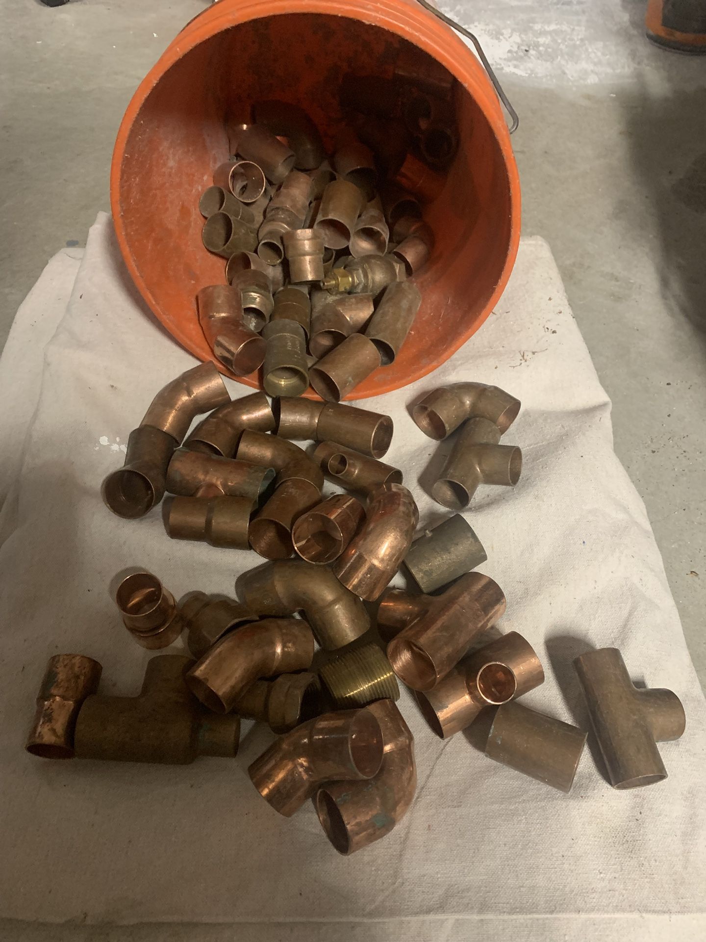 Bucket Of Mostly 1 1/4 Copper Fittings 