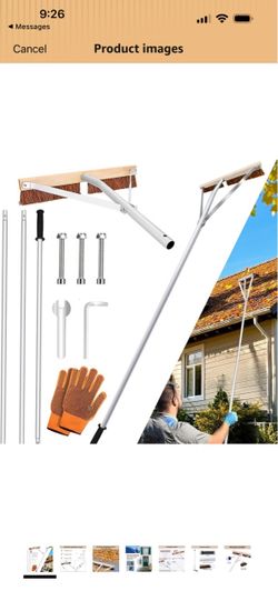 Leaf Roof Brush with Gloves, Roof Rake Remove Leaves, Adjustable 5-21ft Roof Cleaning Brush Tool for Shingles, Corrugated, Solar Panel, Lightweight Lo